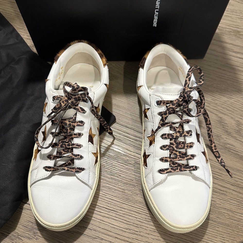 Saint Laurent sneackers , size 40. White with leopard stars and laces